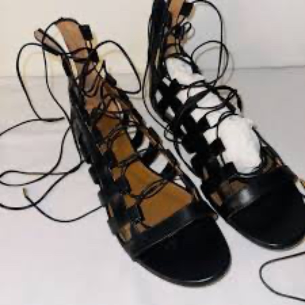 Aquazzura Firenze Amazon Gladiator black Leather Lace-Up Flats size EU 36 - Picture 8 of 8